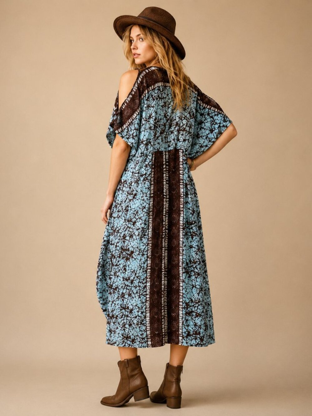 Free People Mosaic Tie Dye Print Cold shoulder midi kaftan dress. Size XS